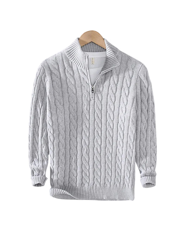 Quarter zipped Cable Knit Sweater