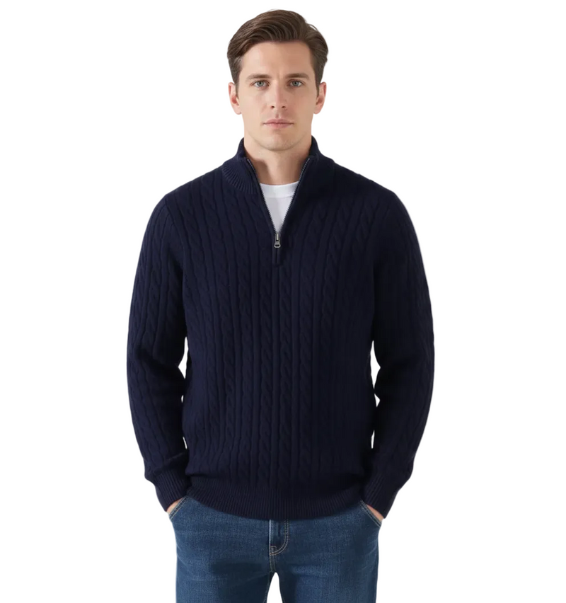 Quarter zipped Cable Knit Sweater