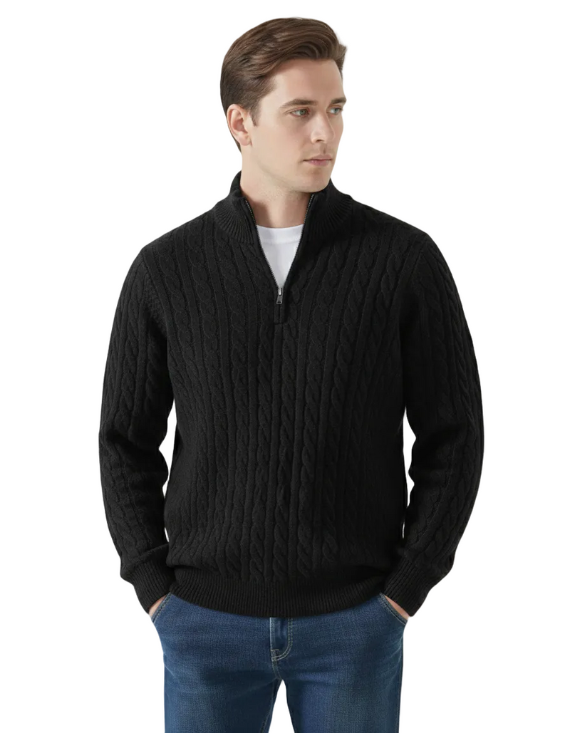 Quarter zipped Cable Knit Sweater