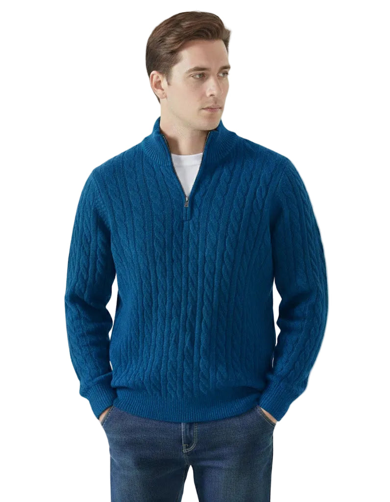 Quarter zipped Cable Knit Sweater