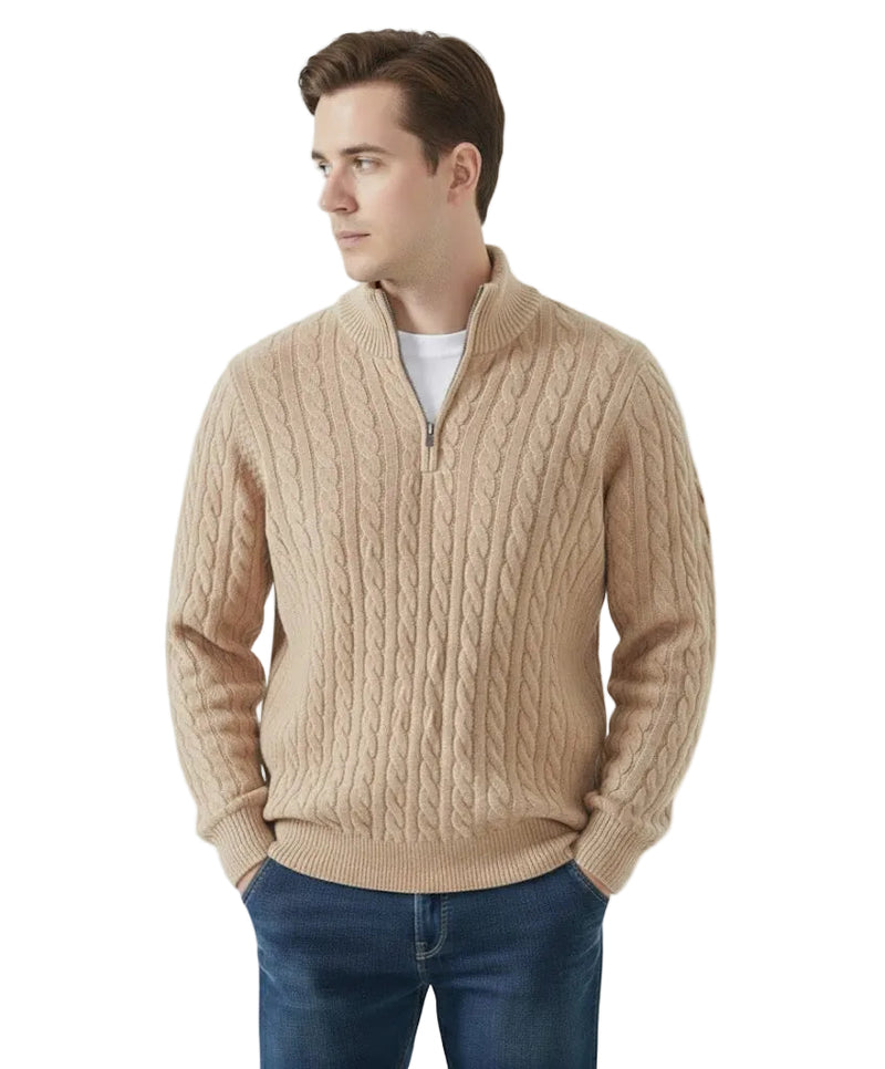 Quarter zipped Cable Knit Sweater